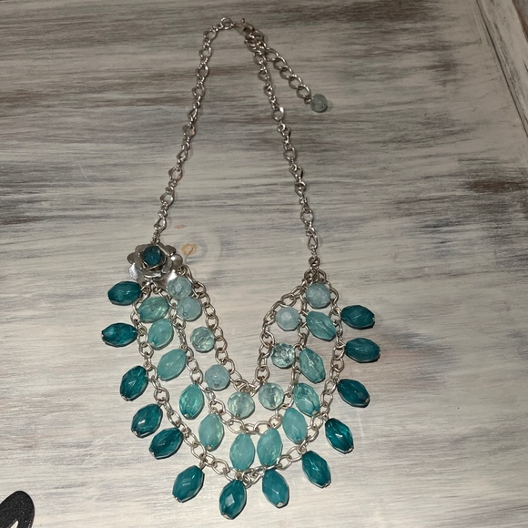Cascading Beaded Teal Necklace - Picture 4 of 4
